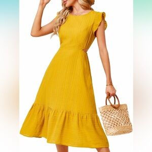 NWT Tiered Dress Flutter Short Sleeve Flowy Eyelet A Line Cut Out Boho Dress, S